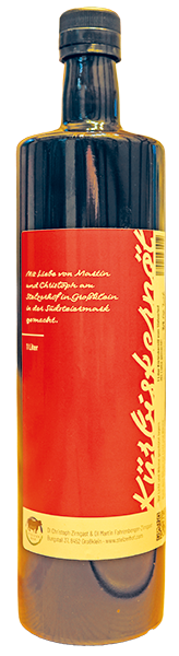 Bild von einer Flasche Kürbiskernöl vom Stelzerhof